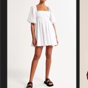 Ruched Bodice Puff Sleeve Mini Dress